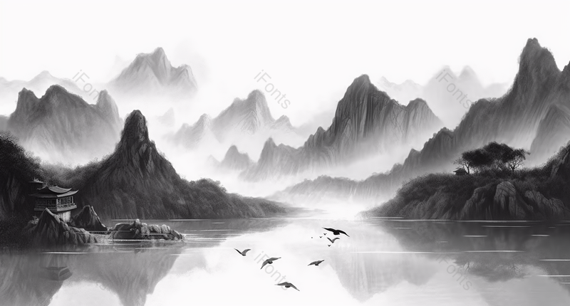 美好秀丽新中式水墨意境山水画,插画/手绘图,插画/手绘图库,插画/手绘图下载,插画/手绘